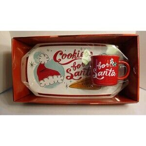 St. Nicholas Square Cookies For Santa Plate And Mug Set Red Mug Multicolor Tray